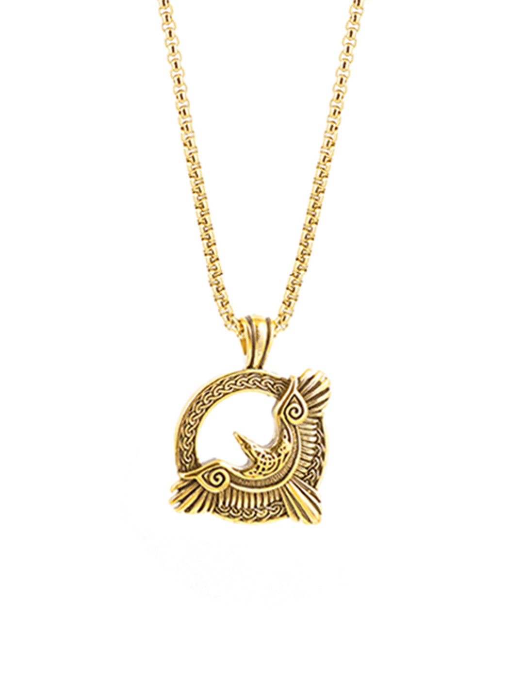 SWASHAA Men 18K Gold Plated Stainless Steel Froro Eagle Pendant With Chain