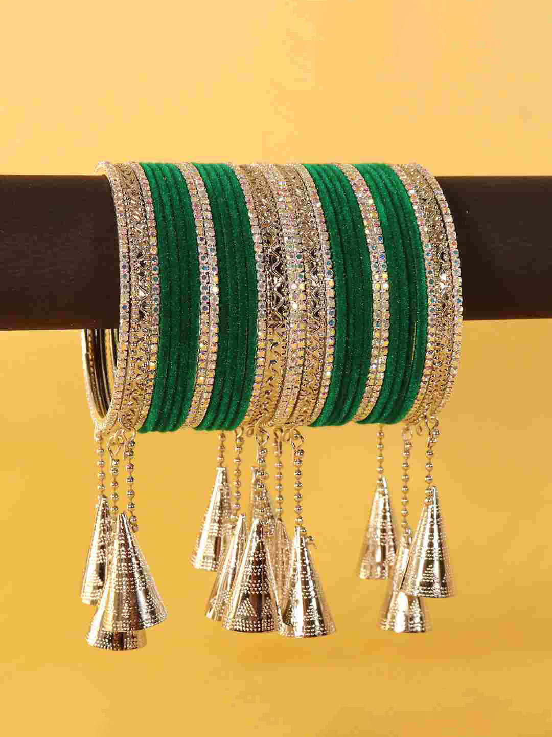 NMII Set Of 32 Crystals & Zircon Diamond Stone-Studded Latkan Bangles