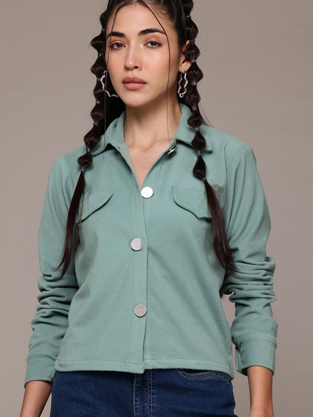 The Roadster Lifestyle Co. Woollen Shacket with Show Pocket Detail