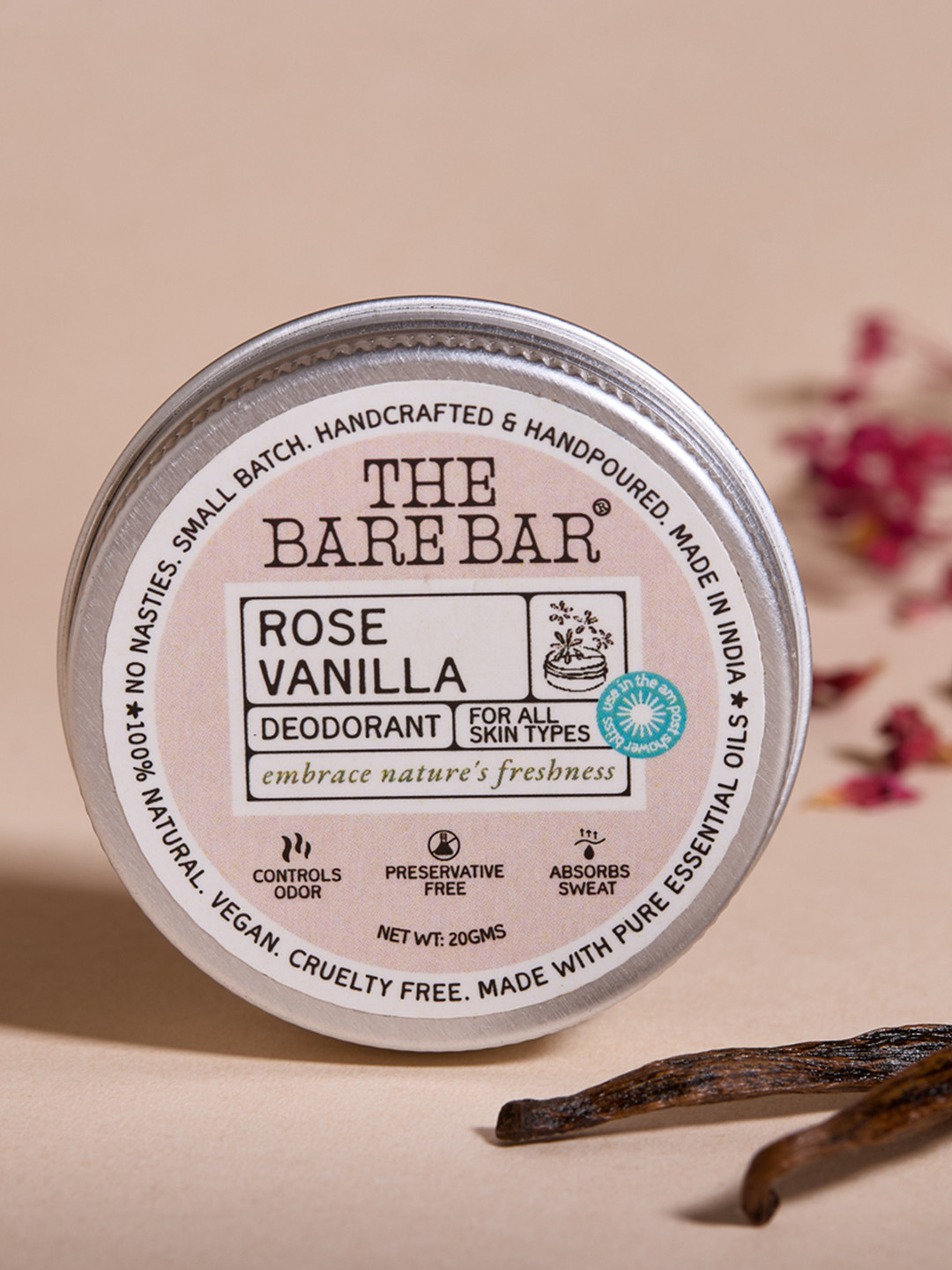 The Bare Bar Rose Vanilla Deodorant- 20 g