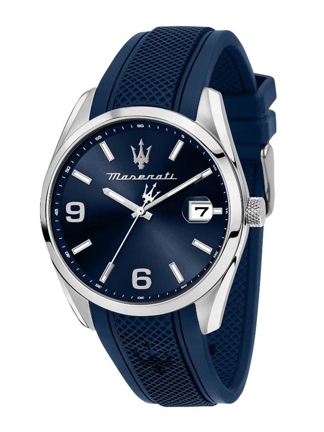 Maserati Men Attrazione Classic Blue Dial-Steel Case Rubber Strap Watch R8851151011