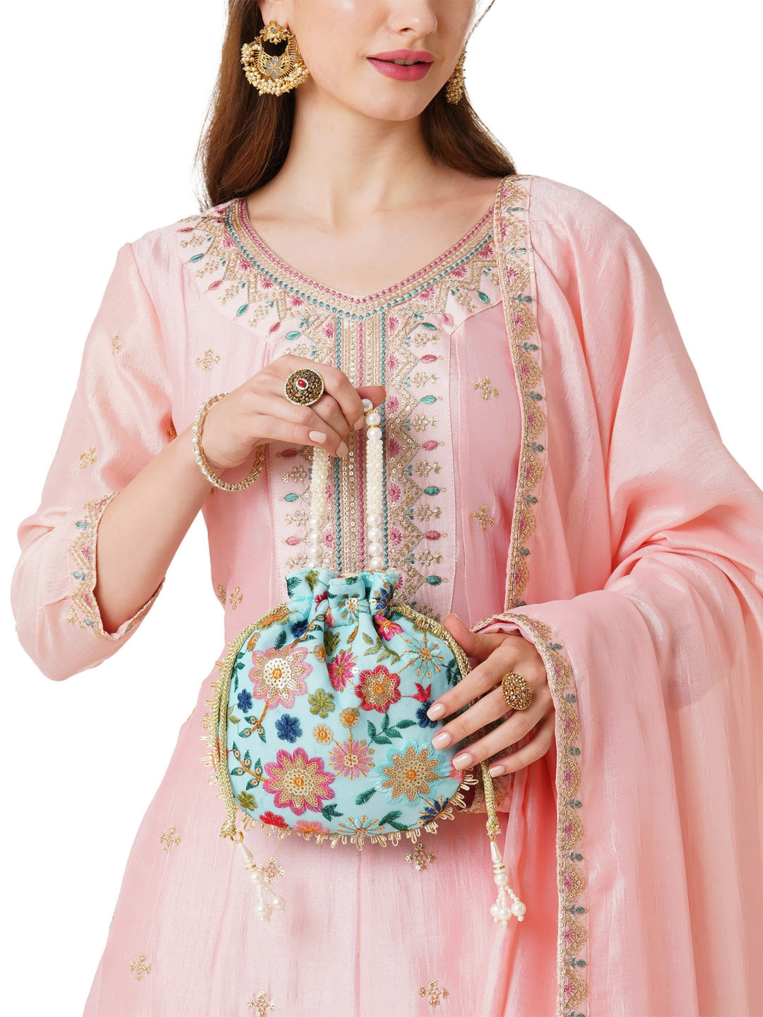 Lavie Jiya Floral Embroidered Potli Clutch