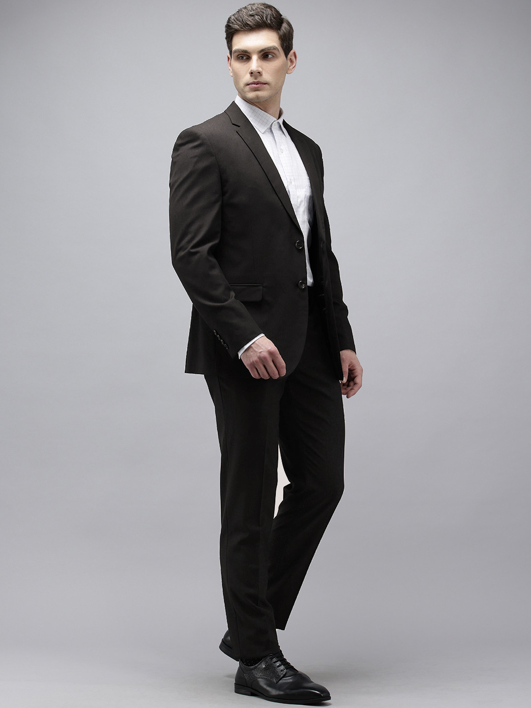 Van Heusen Slim Fit Self Design Single-Breasted Two-Piece Formal Blazer and Trousers