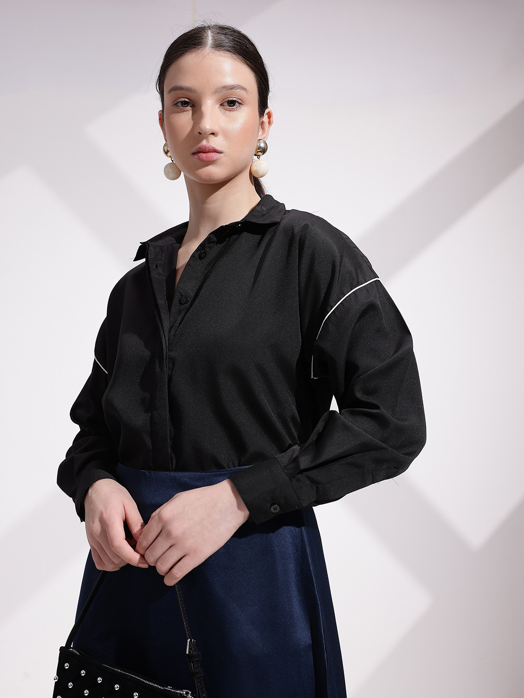 her by invictus Relaxed Fit Longline Shirt With Piping Detail