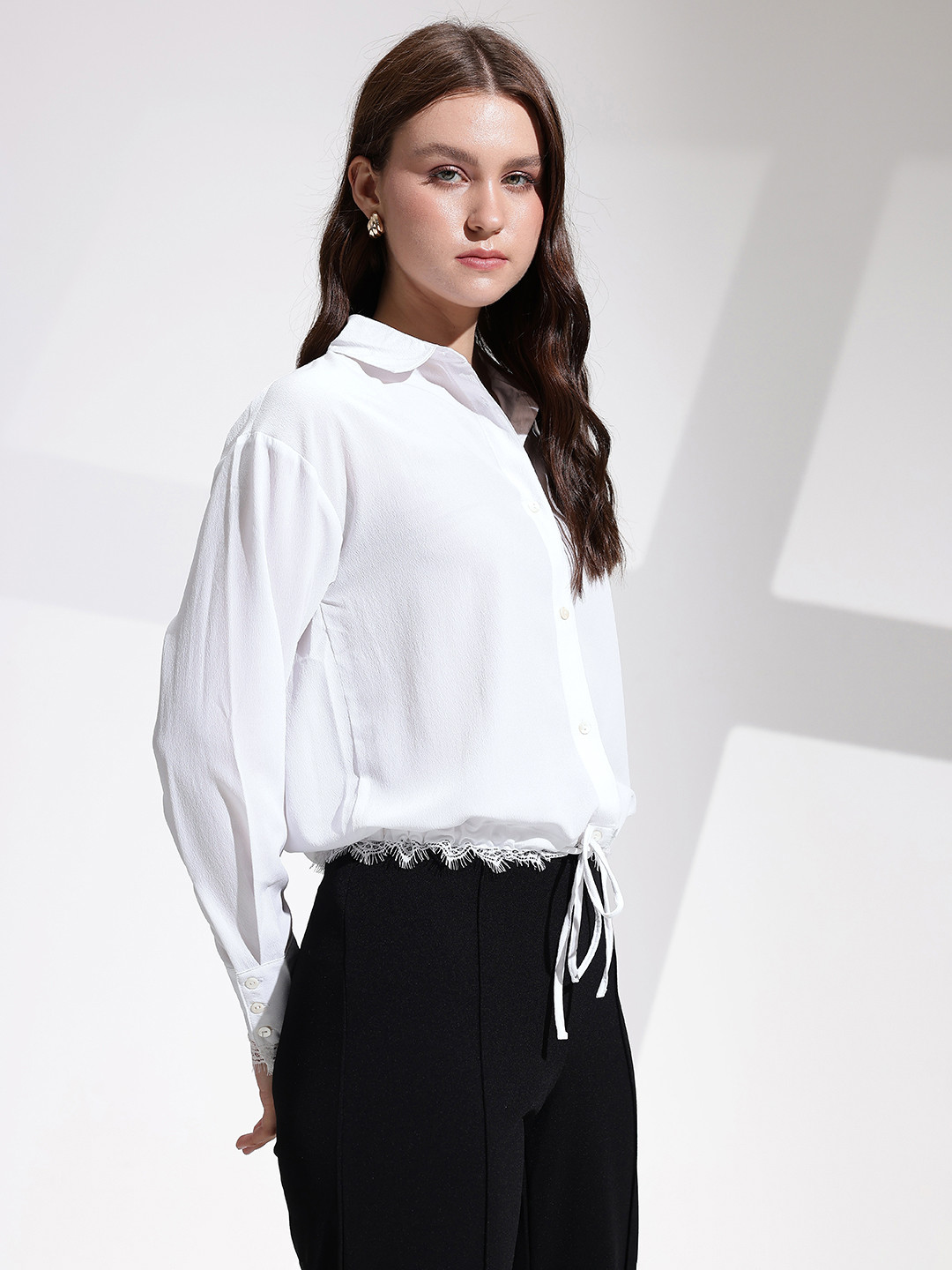 her by invictus Drop-Shoulder Tie-Up Opaque Casual Shirt