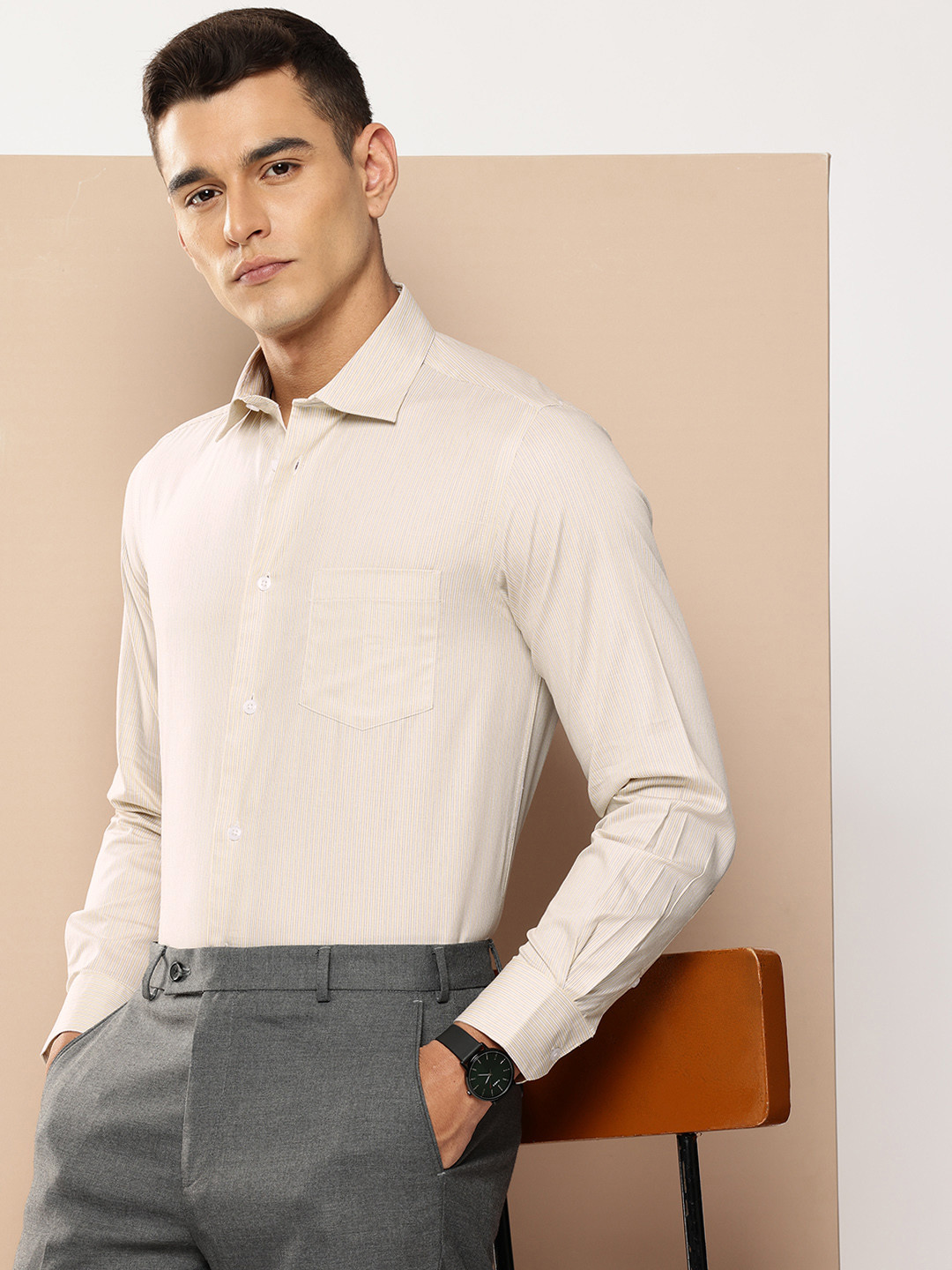 INVICTUS Pure Cotton Slim Fit Opaque Striped Formal Shirt