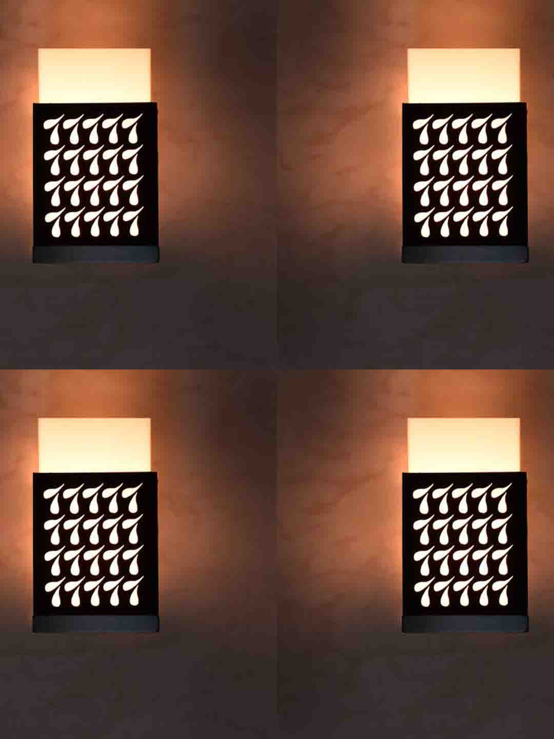 Gojeeva Black and White 4 Pieces Wooden Textured Square Shaped Wall Lamps
