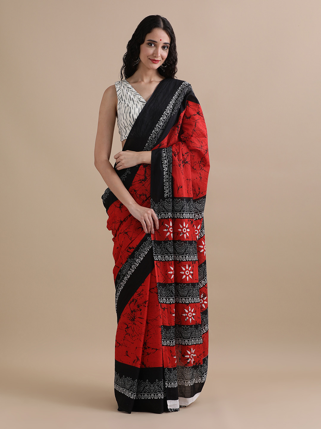 Jaipur Kurti Pure Cotton Batik Printed Saree