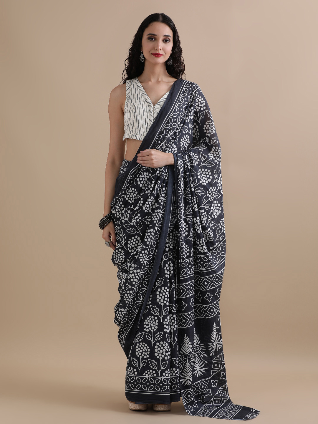 Jaipur Kurti Floral Pure Cotton Saree