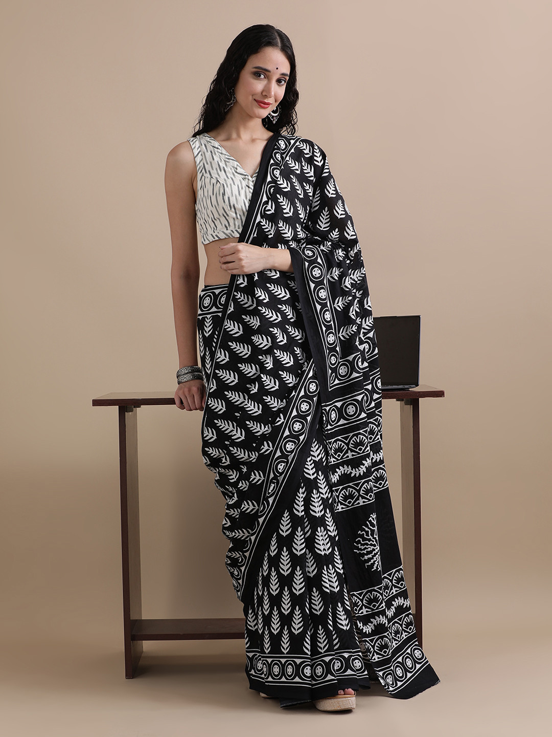 Jaipur Kurti Pure Cotton Ajrak Printed Saree
