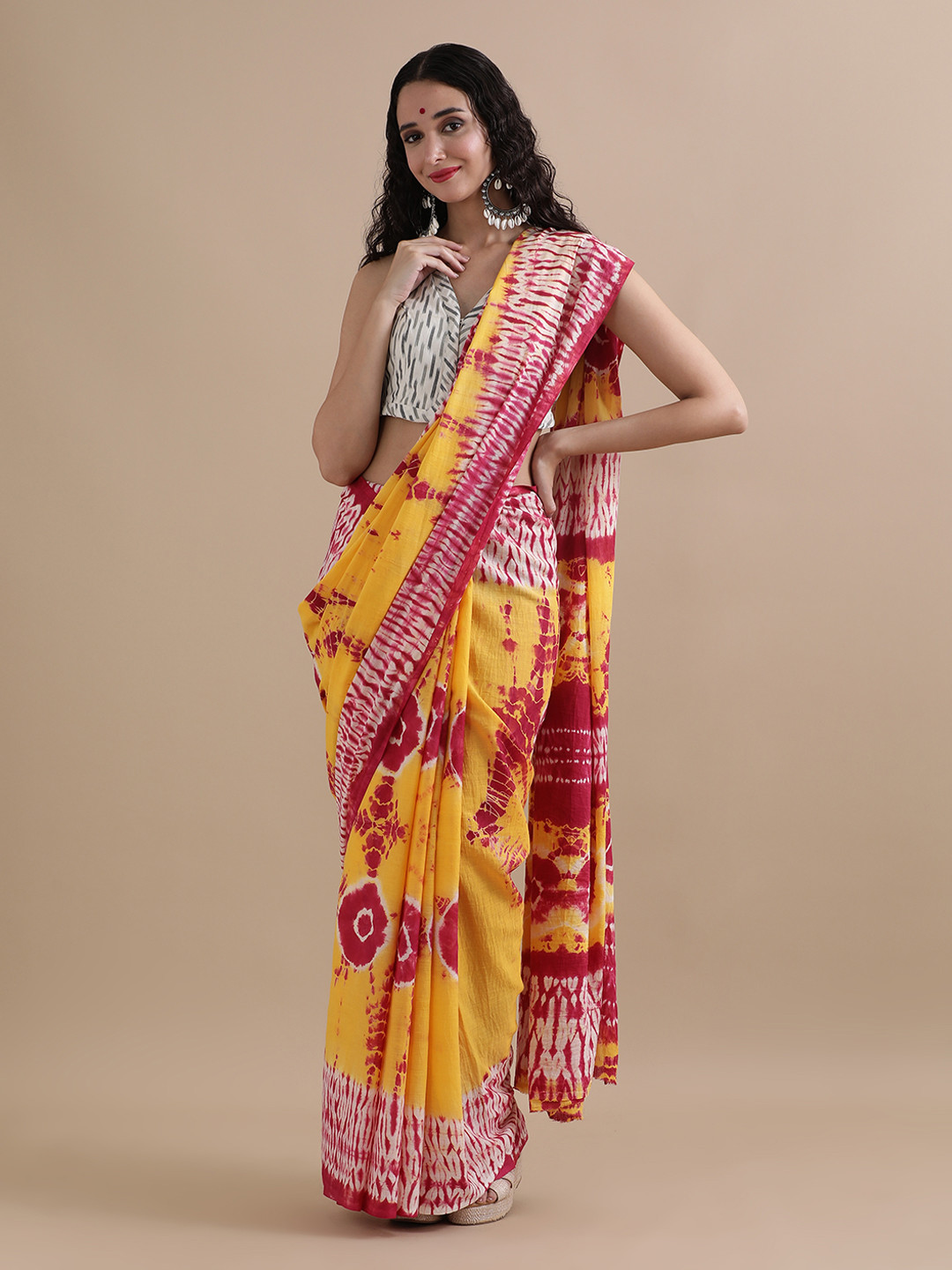 Jaipur Kurti Tie and Dye Pure Cotton Saree
