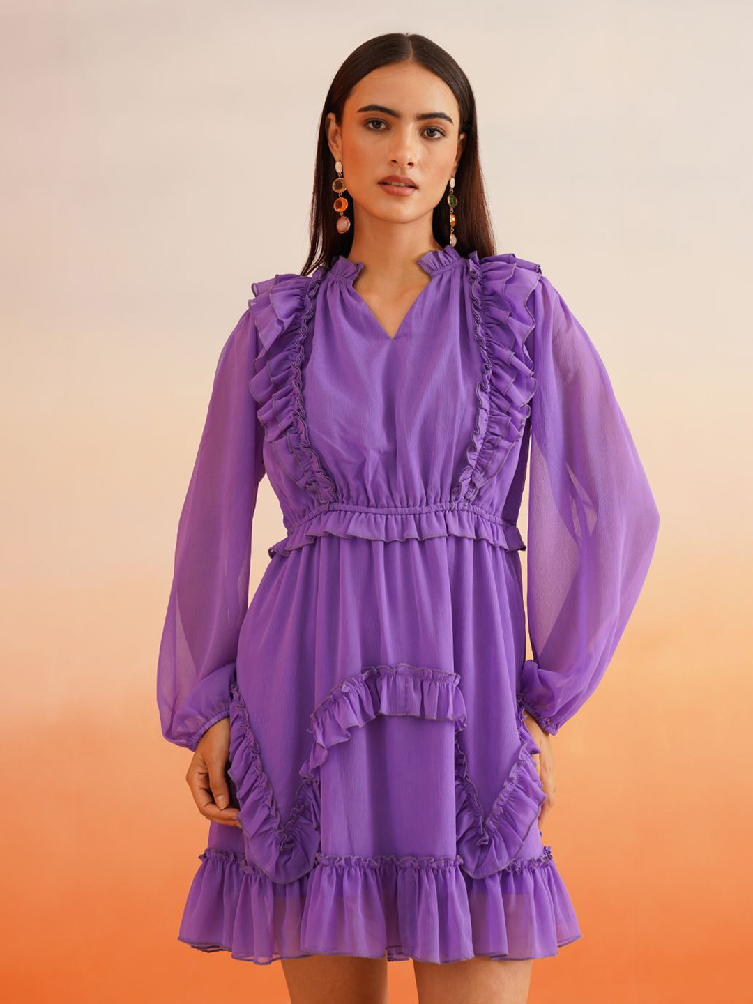 Beatnik Women Fit and Flare Mini Dress With Ruffles