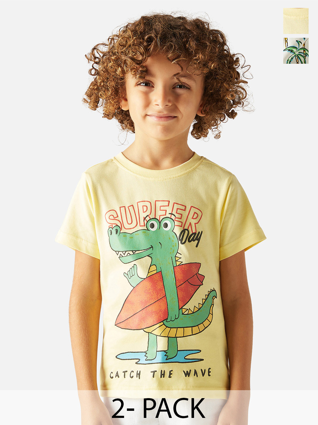 Juniors by Babyshop Selection of 2 Boys Graphic Printed Pure Cotton T-shirt