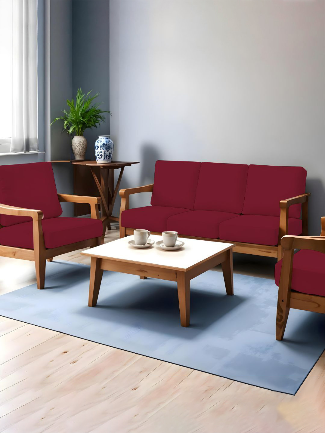 Lazi Maroon 200 GSM  10 Pieces Elasticated  Wooden Sofa Covers