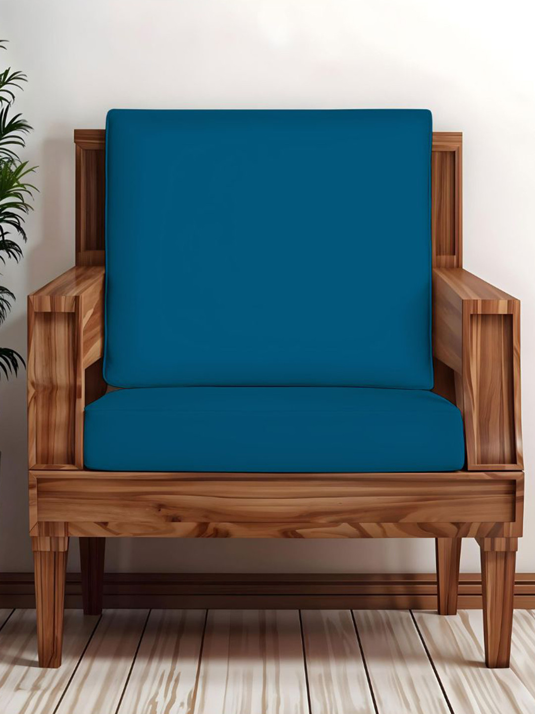 Lazi Blue 200 GSM 2 Pieces Elasticated Wooden Sofa Covers 1 Seater