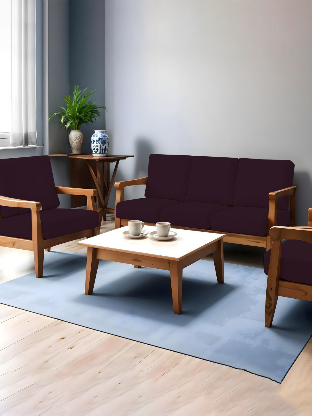 Lazi Wine 200 GSM 10 Pieces Elasticated  Wooden Sofa Covers