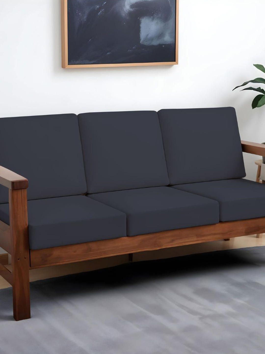 Lazi Grey 6 Pieces Elasticated Wooden 200 GSM Sofa Covers 3 Seater