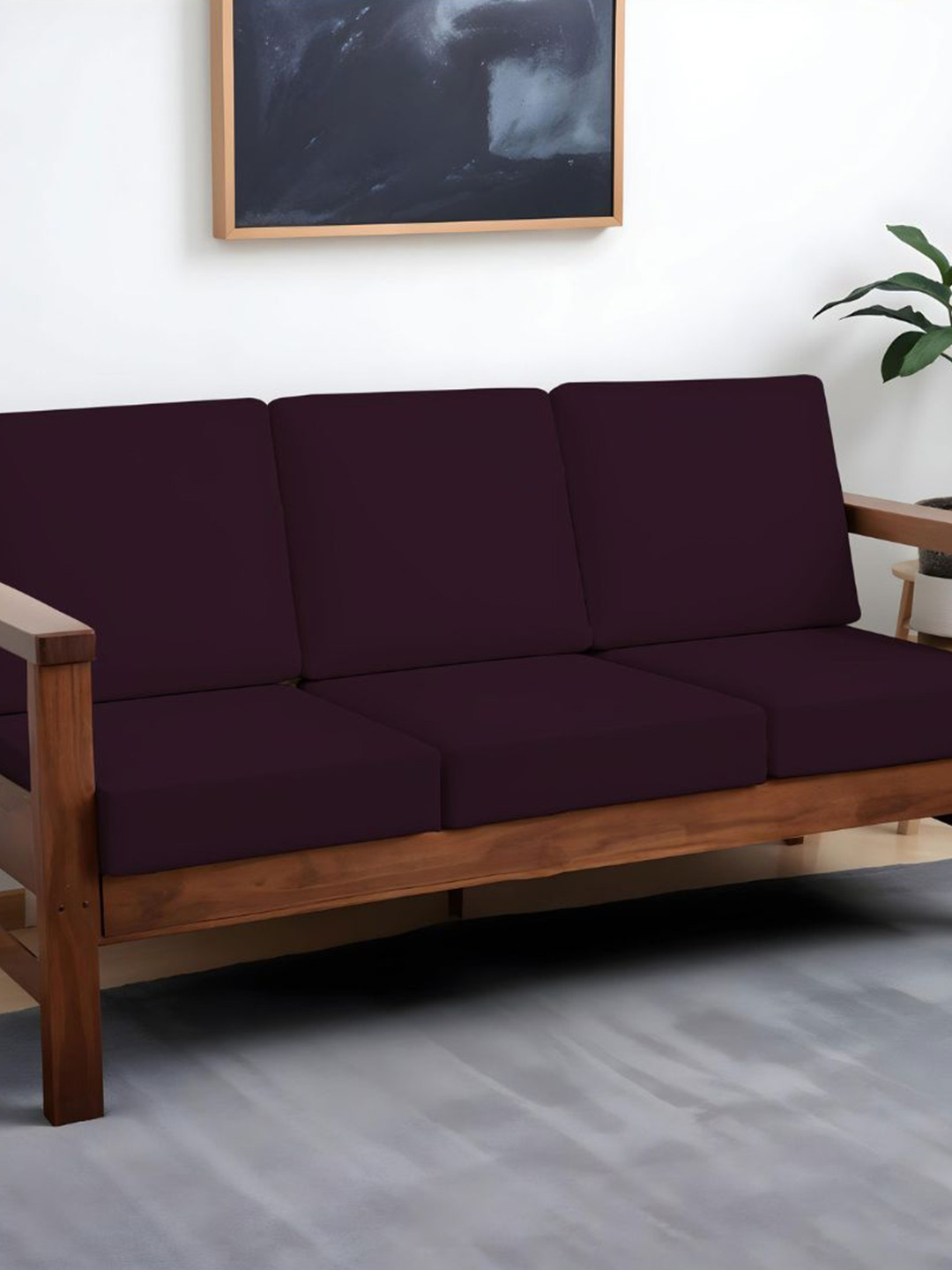 Lazi Wine 200 GSM 6 Pieces Elasticated Wooden Sofa Covers 3 Seater