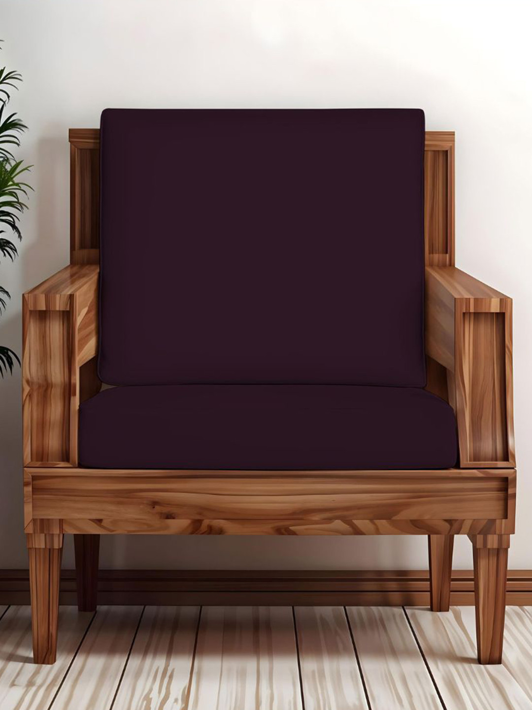 Lazi Wine 2 Pieces Elasticated Wooden Sofa Covers 1 Seater