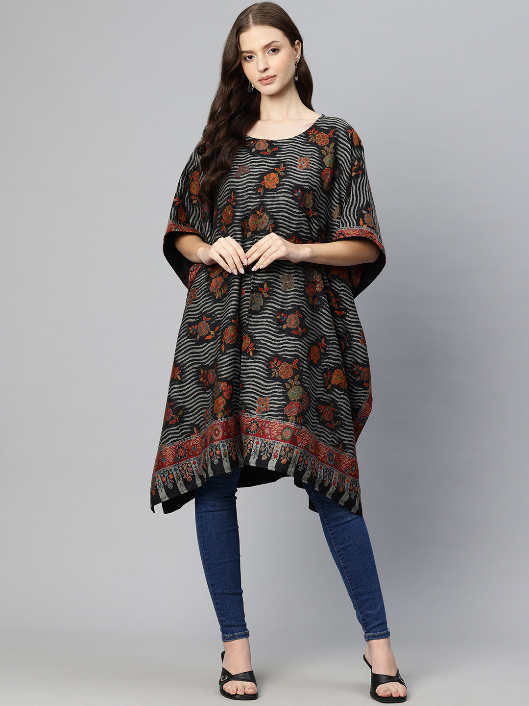 SWI Stylish Printed Flared Sleeves Woollen Kaftan Kurta