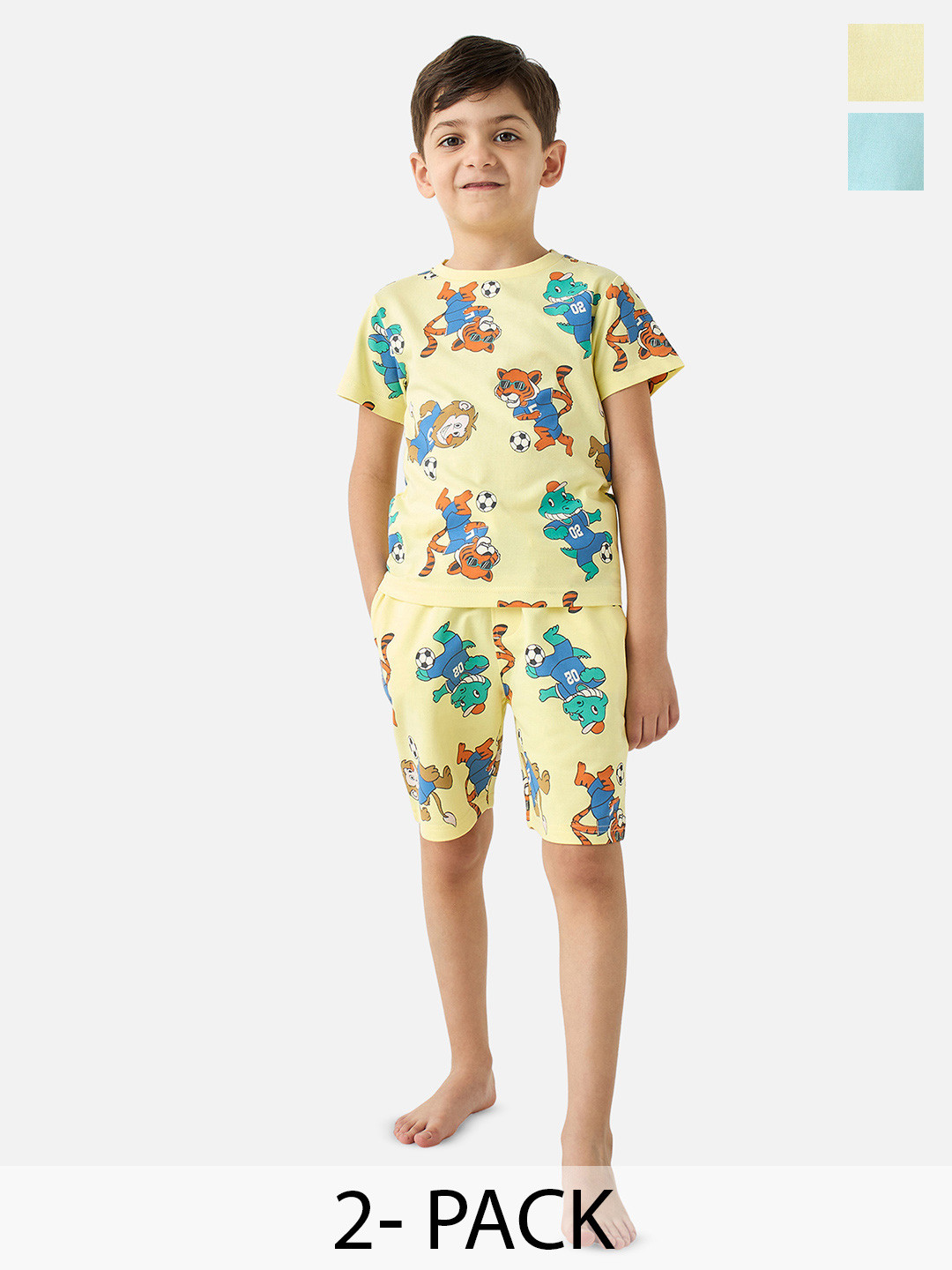 Juniors by Babyshop Boys Pak Of 2 Printed Pure Cotton T-Shirt With Shorts