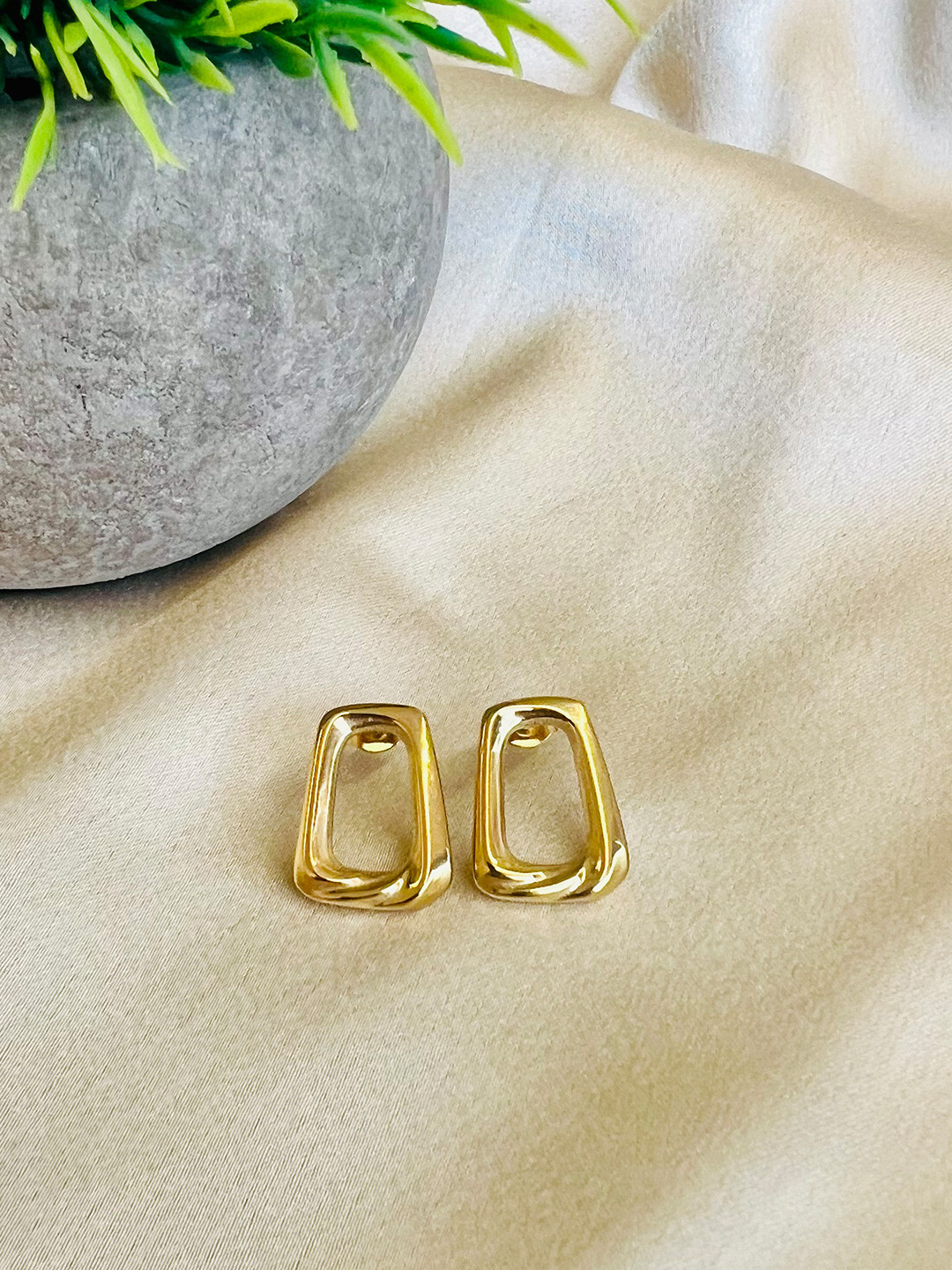 MYKI Gold-Plated Resplendent Stainless Steel Geometric Drop Earrings