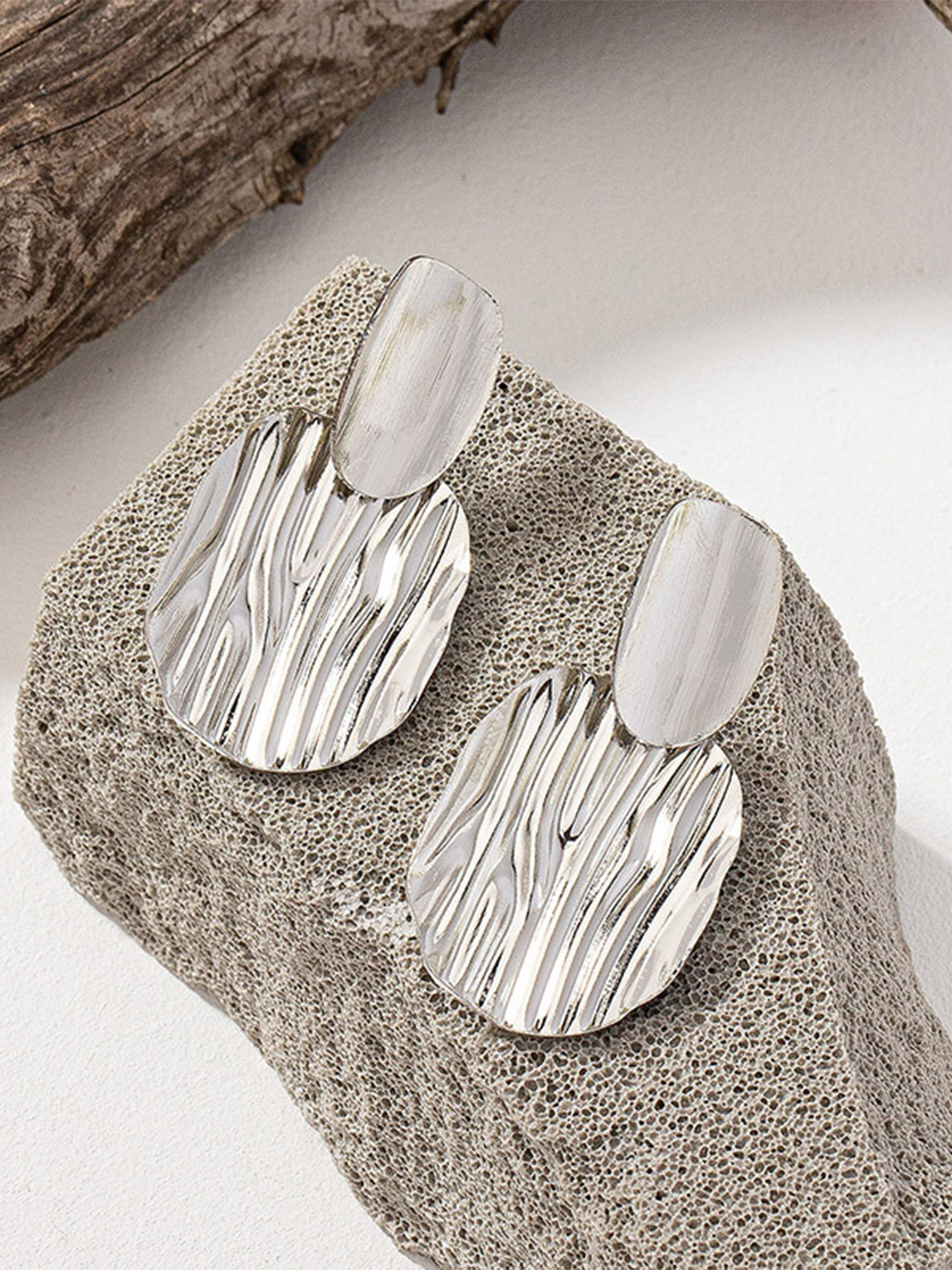 MYKI Silver-Plated Gorgeous Stainless Steel Contemporary Drop Earrings