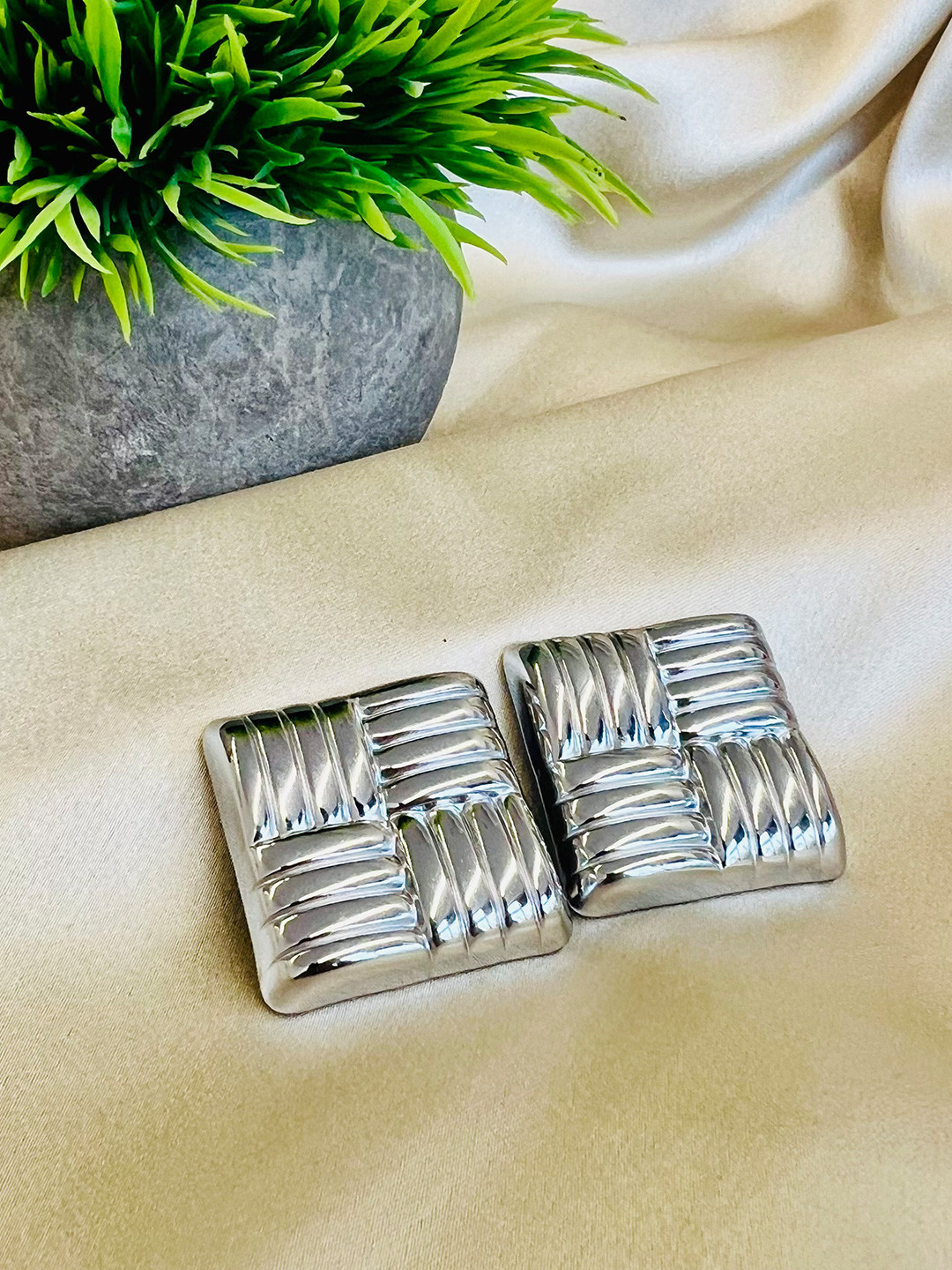 MYKI Silver-Plated Beauteous Stainless Steel Contemporary Studs