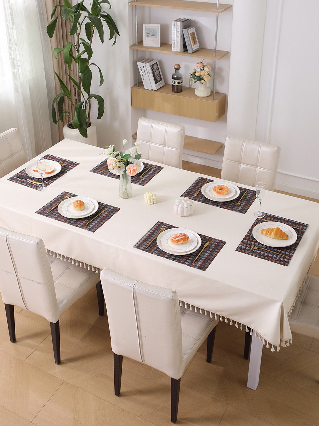 HOKIPO Blue & Red 6 Pieces Printed Rectangle Textured Table Placemats