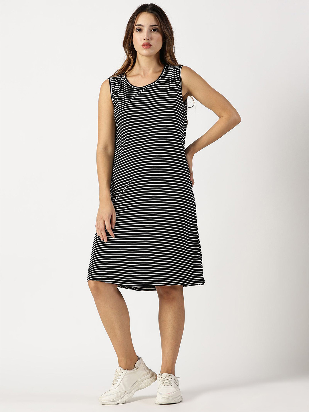 RAVINIK Women Striped Sleeveless A-Line Dress
