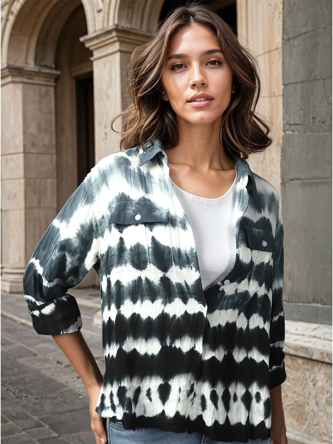 Hubberholme Women Boxy Fit Cotton Tye Dye wash Casual Shirt