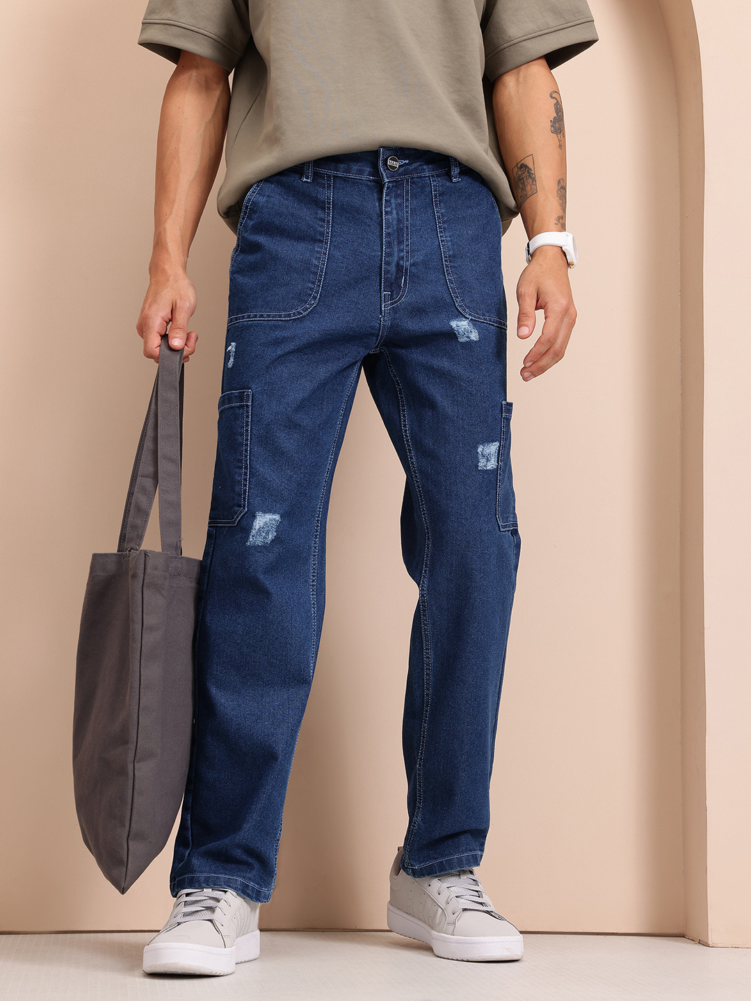 Mast & Harbour Men Pure Cotton Jeans With Ripped Detail