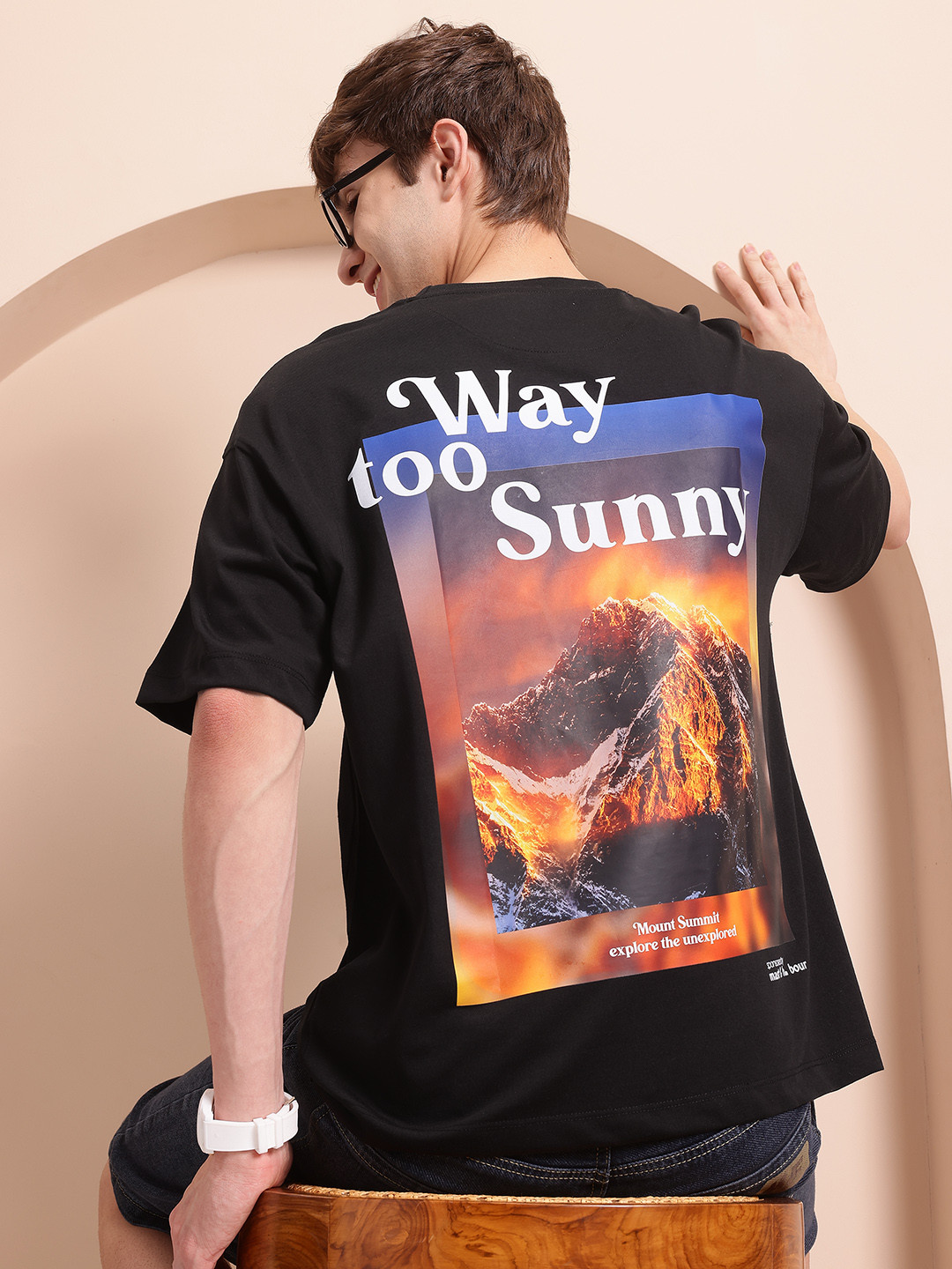 Mast & Harbour Photographic Printed Drop-Shoulder Sleeves Relaxed Fit T-shirt