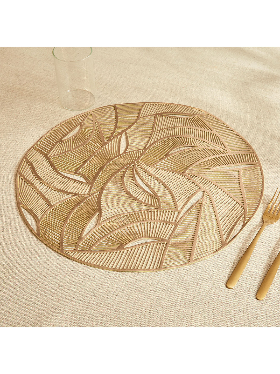 Home Centre Cinder Yellow Geometric Textured Oval Table Placemat