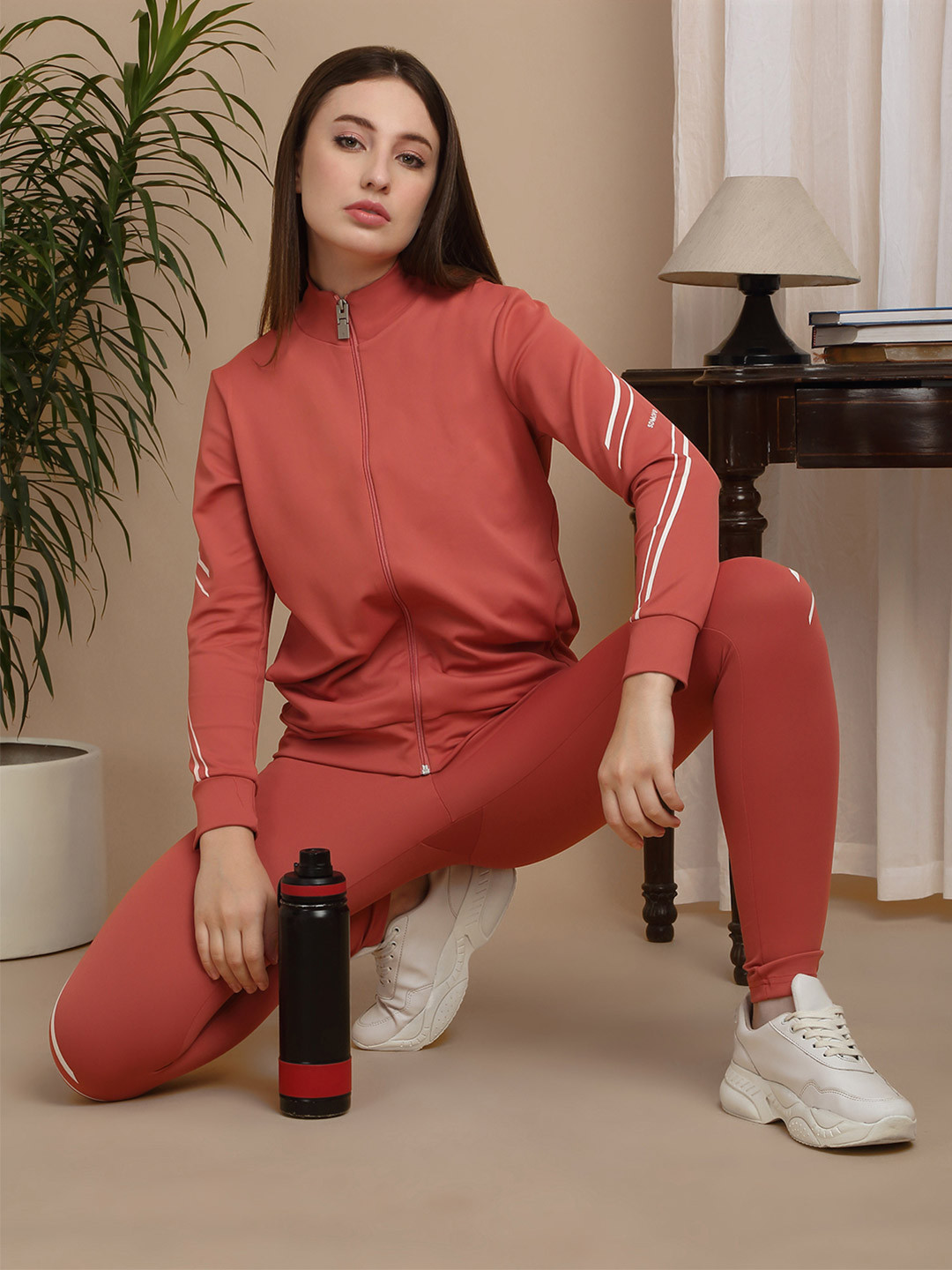 Sweet Dreams Women Striped Mock Collar Mid-Rise Tracksuits