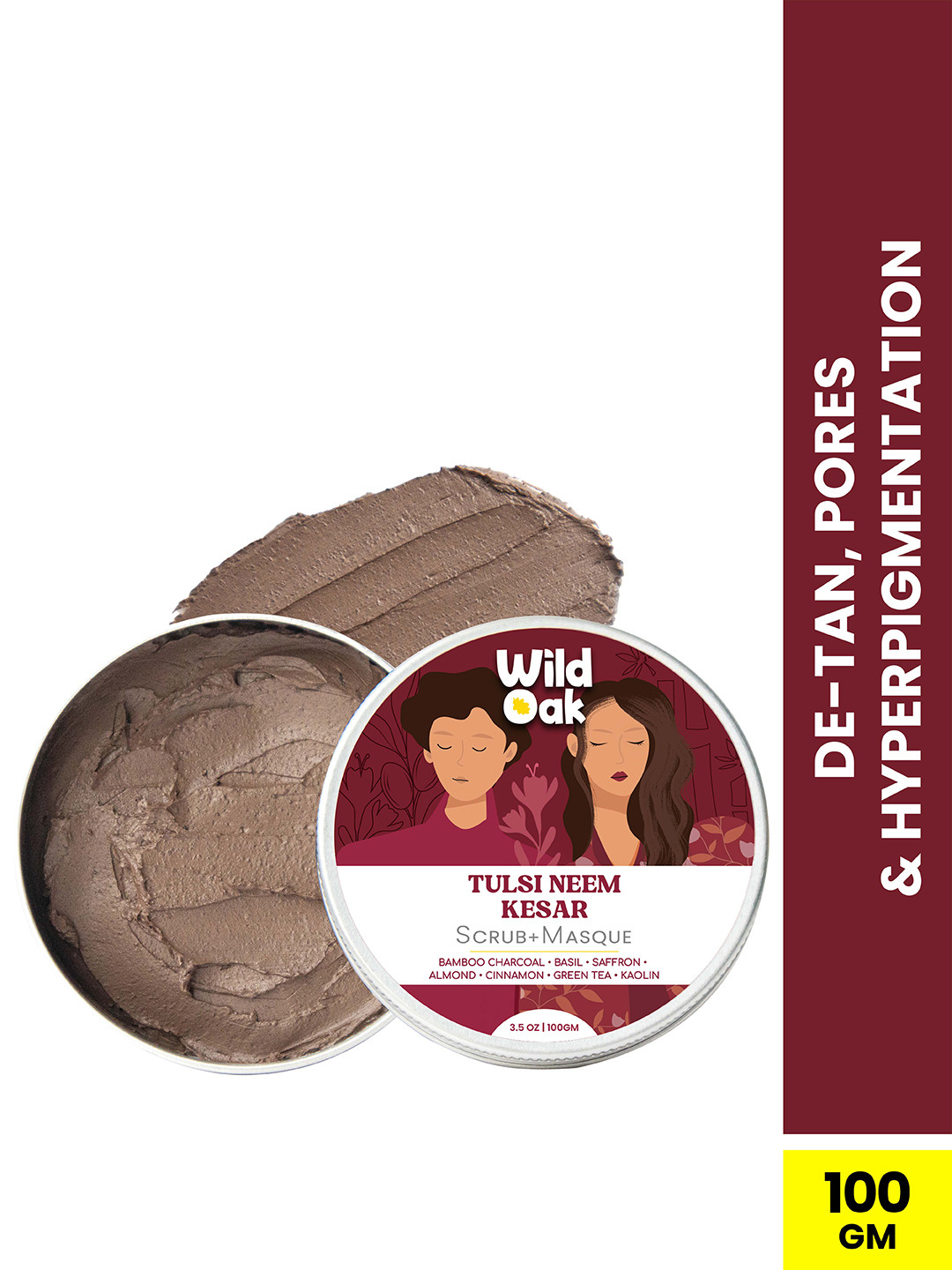 Wild Oak Tulsi, Neem & Kesar Face Scrub & Mask for De-Tan, Acne & Pores - 100g