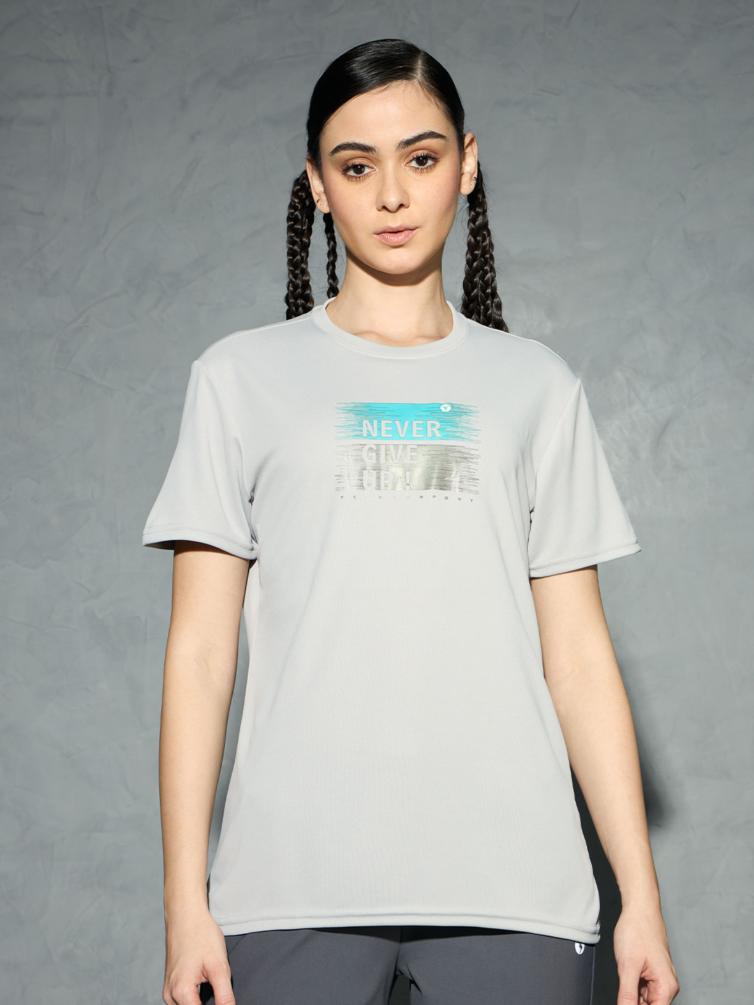 Technosport Women Printed Anti Static Slim Fit T-shirt