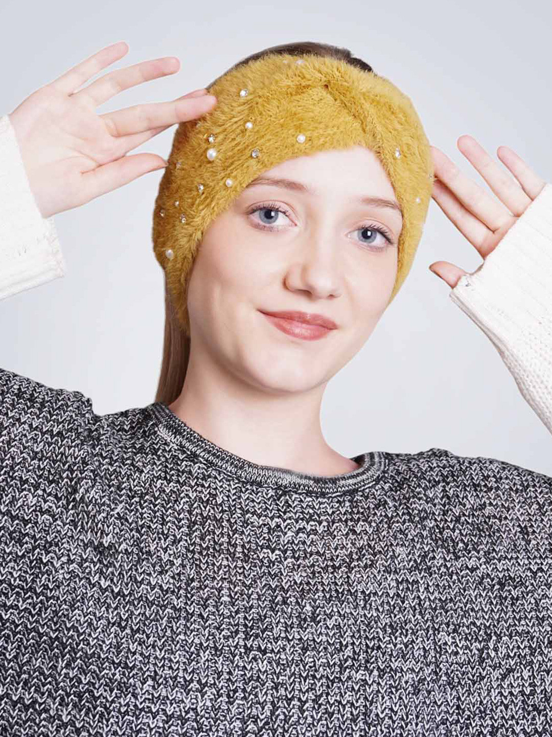 Bharatasya Women Wool Embellished Ear Warmer Chill Wrap