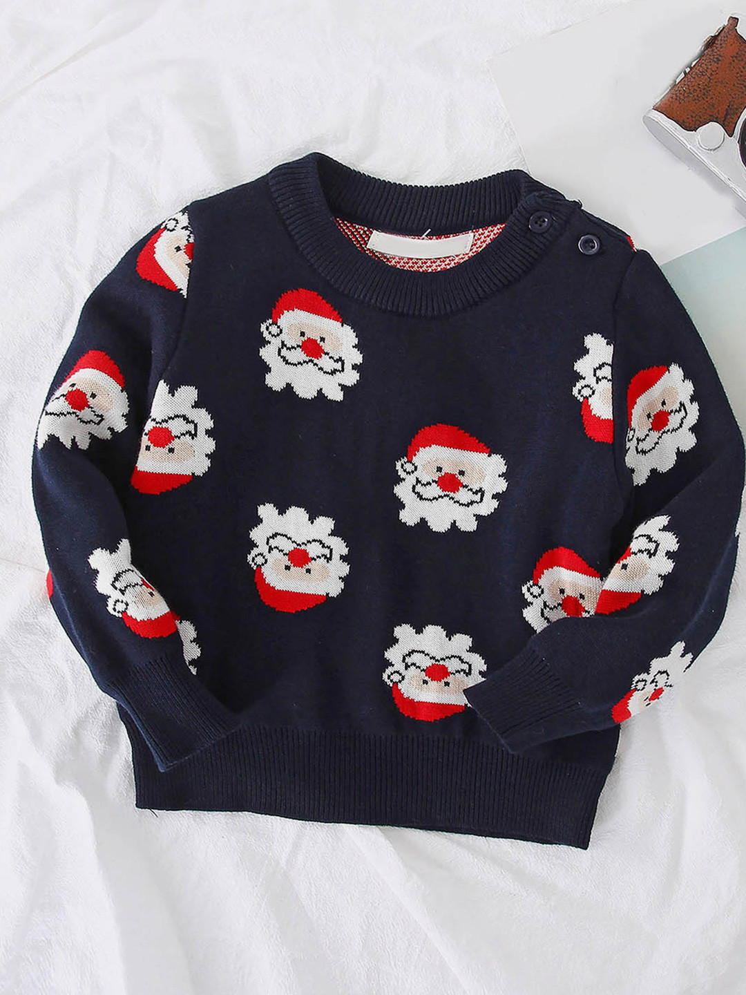 Little Surprise Box LLP Kids Santa Faces Printed Cardigan