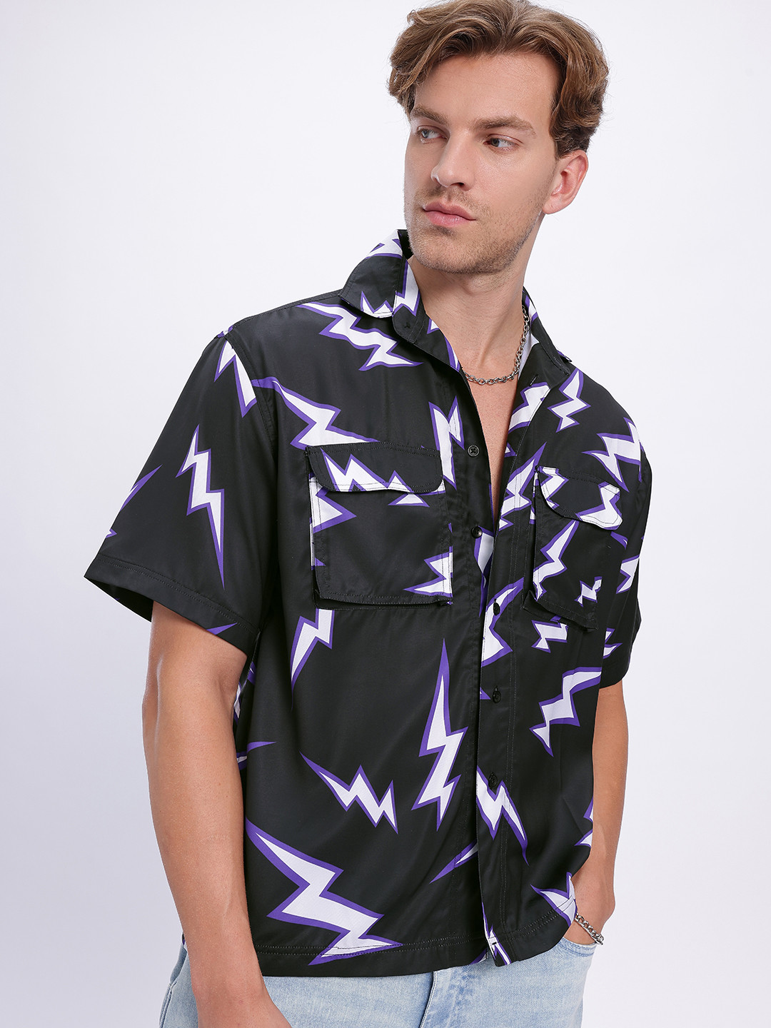 UNRL Printed Flap Pocketed Shirt