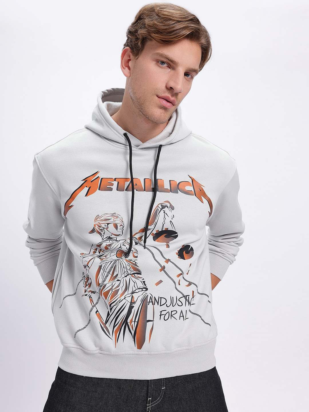 UNRL Metallica Printed Hooded Fleece Sweatshirt