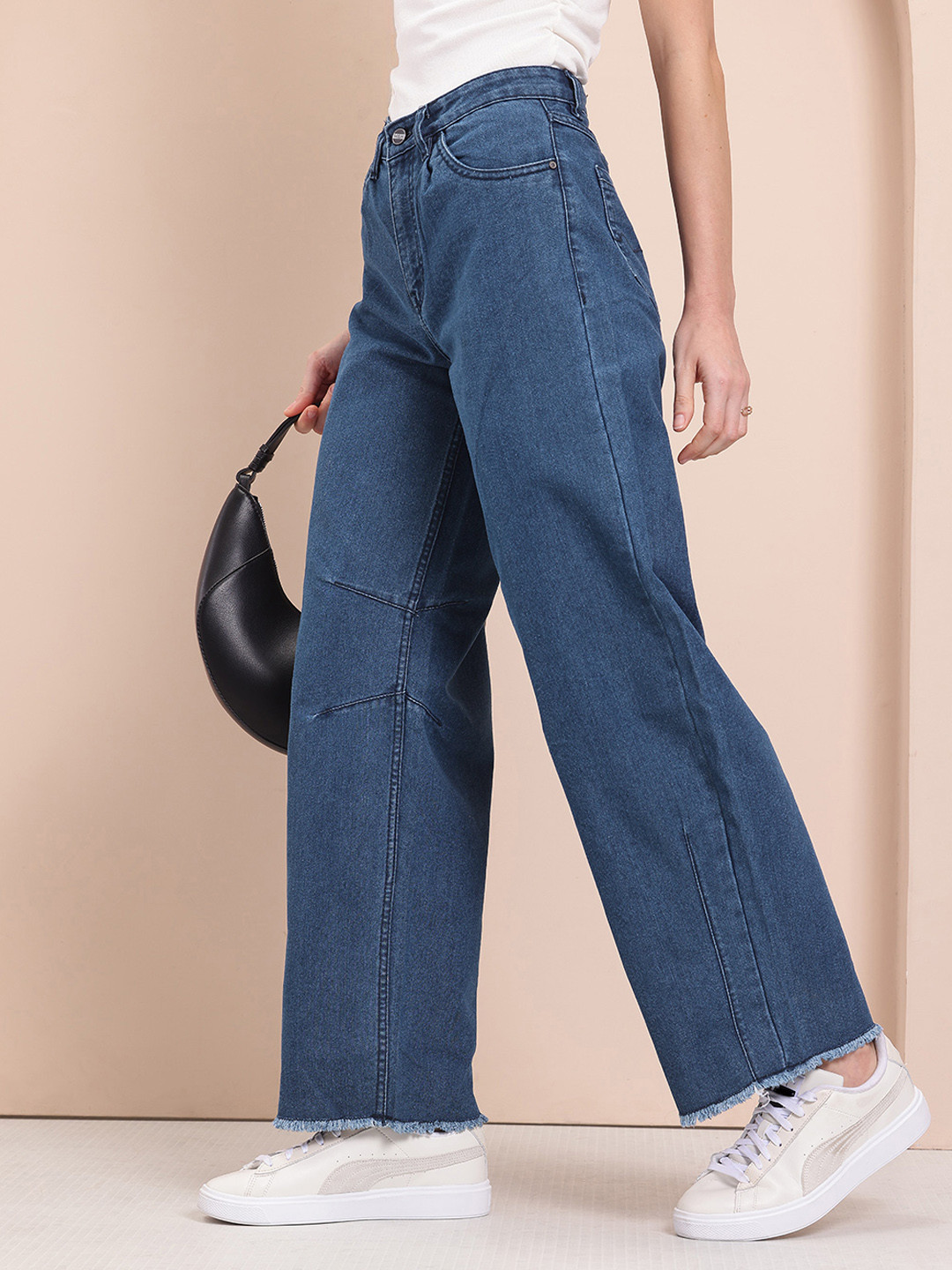 Mast & Harbour Women Barrel Fit Pleated Frayed Jeans