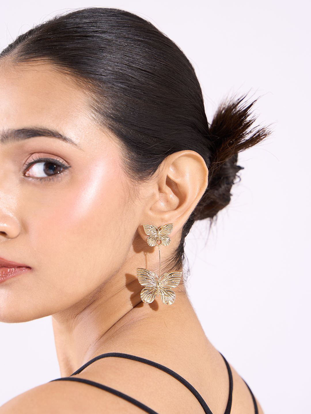 ToniQ Gold-Plated Molten Butterfly Shaped Drop Earrings