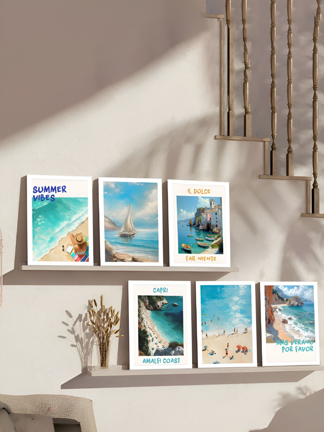 Art Street Blue & White 6 Pieces Beach-Ocean Nautical Painting Wall Arts