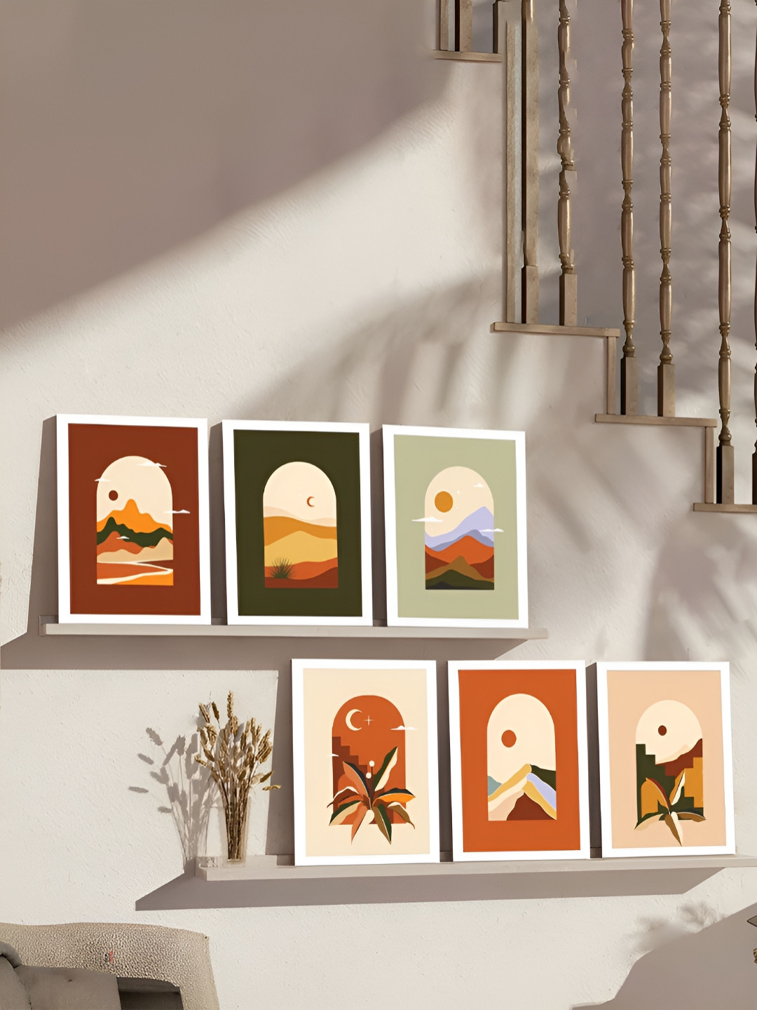 Art Street Maroon & Grey 6 Pieces Aesthetic Beautiful Painting Wall Arts