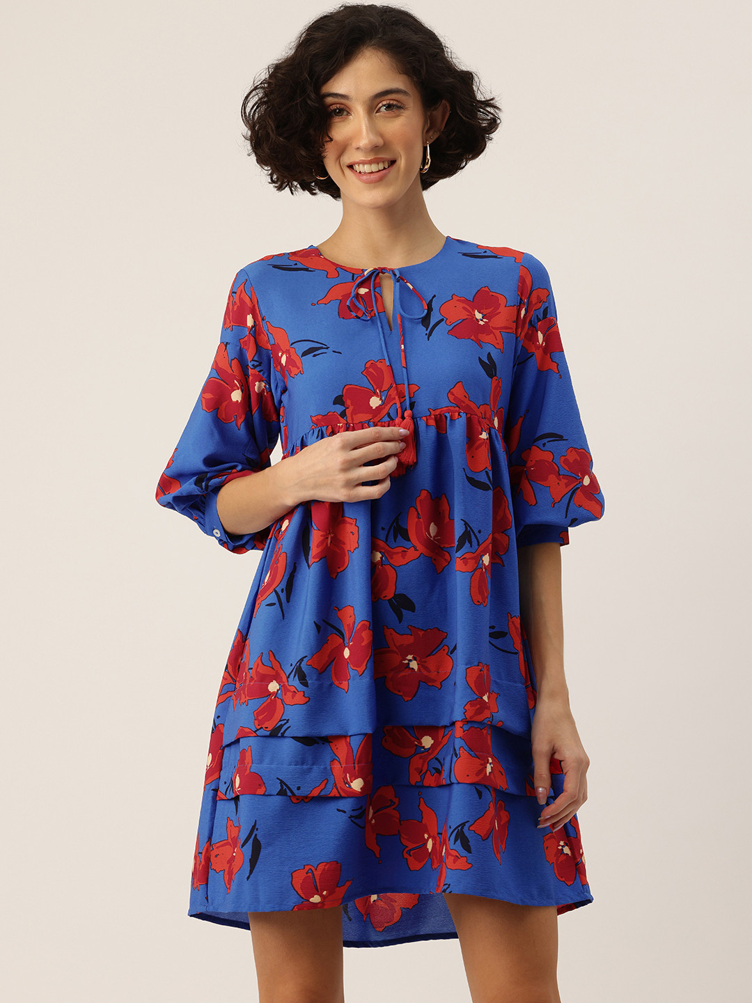 Rue Collection Floral Printed Layered A-Line Mini Dress