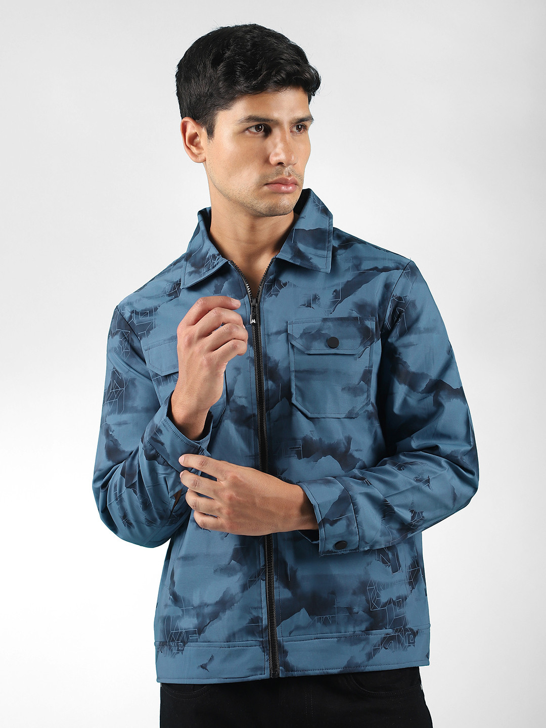 Beyoung Men Camouflage Woollen Denim Jacket with Patchwork