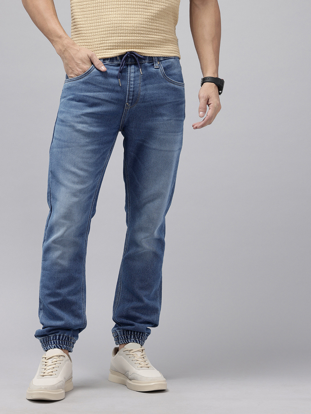 SPYKAR Men High-Rise Heavy Fade Stretchable Denim Joggers