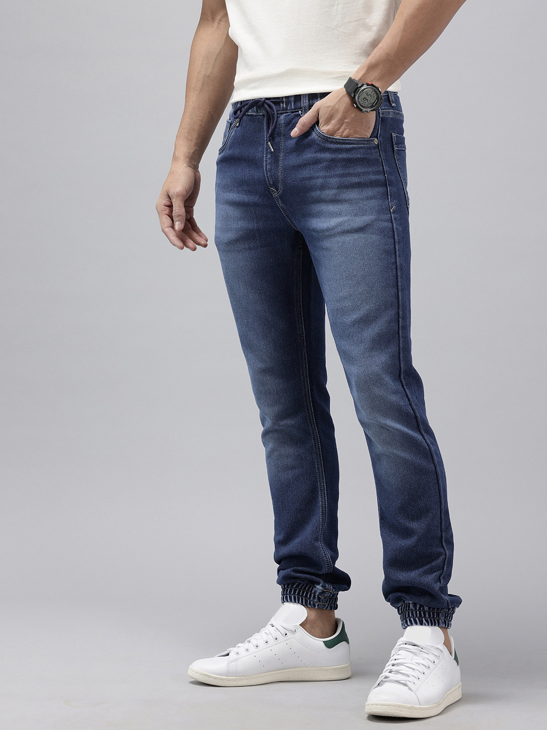 SPYKAR Men High-Rise Heavy Fade Stretchable Denim Joggers