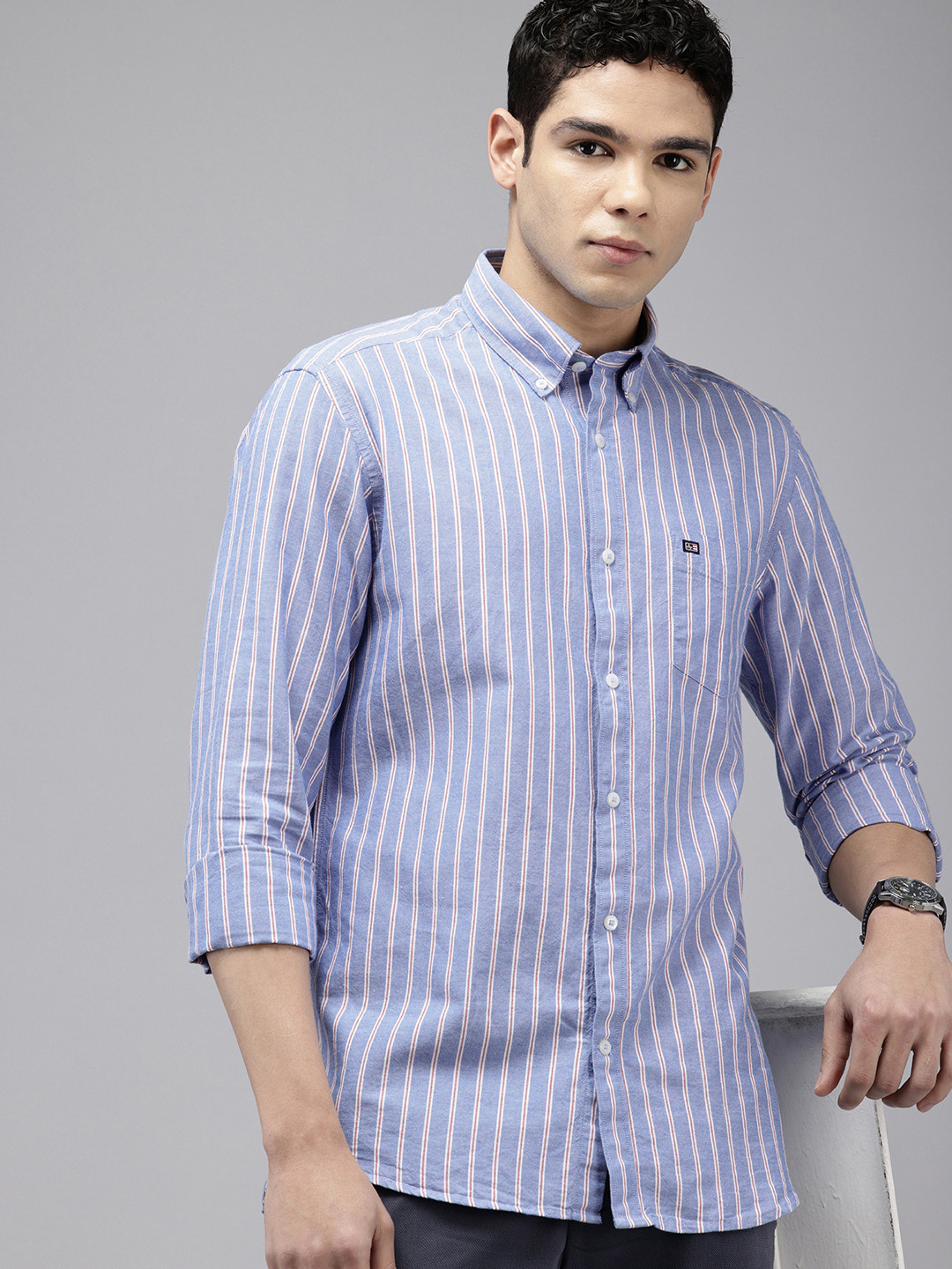 Arrow Manhattan Slim Fit Striped Button-Down Collar Pure Cotton Casual Shirt